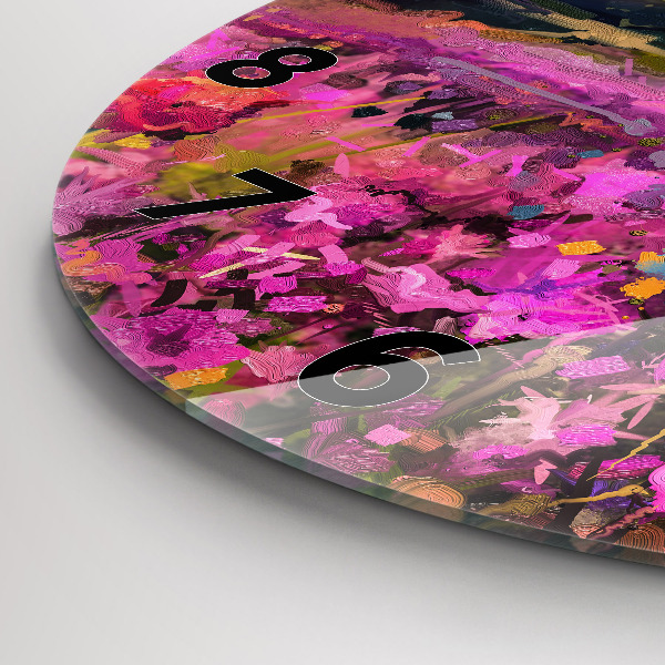 Round glass wall clock Meadow in the sunset