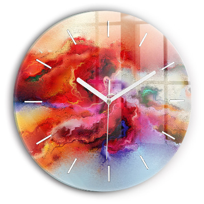 Round glass wall clock Spilled paint