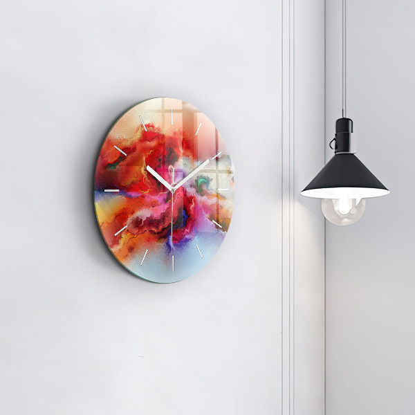Round glass wall clock Spilled paint