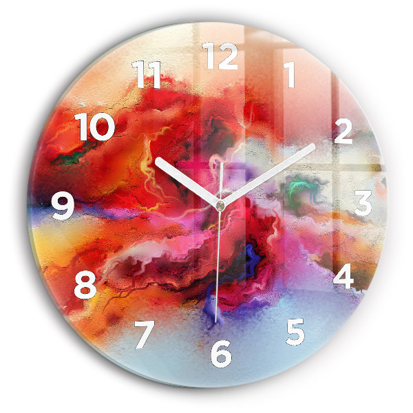 Round glass wall clock Spilled paint