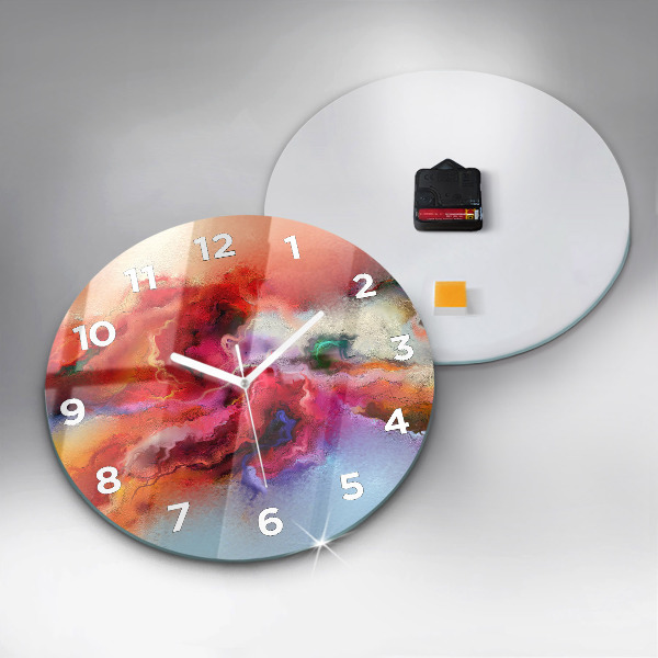 Round glass wall clock Spilled paint