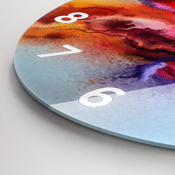 Round glass wall clock Spilled paint
