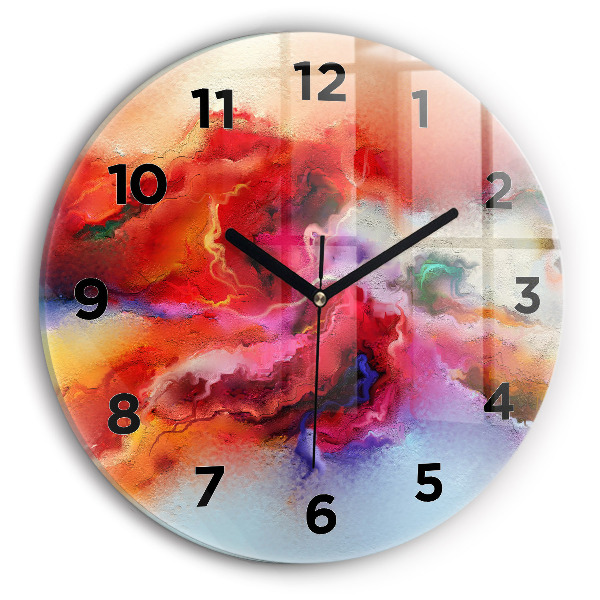Round glass wall clock Spilled paint