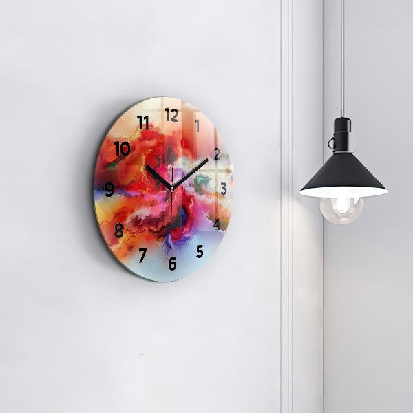 Round glass wall clock Spilled paint