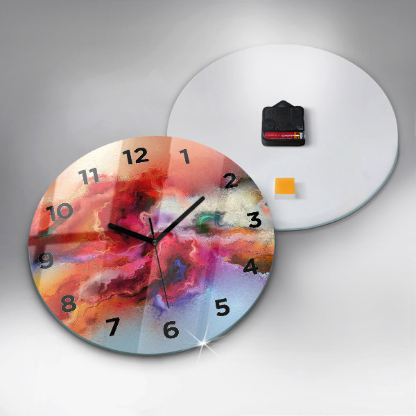 Round glass wall clock Spilled paint