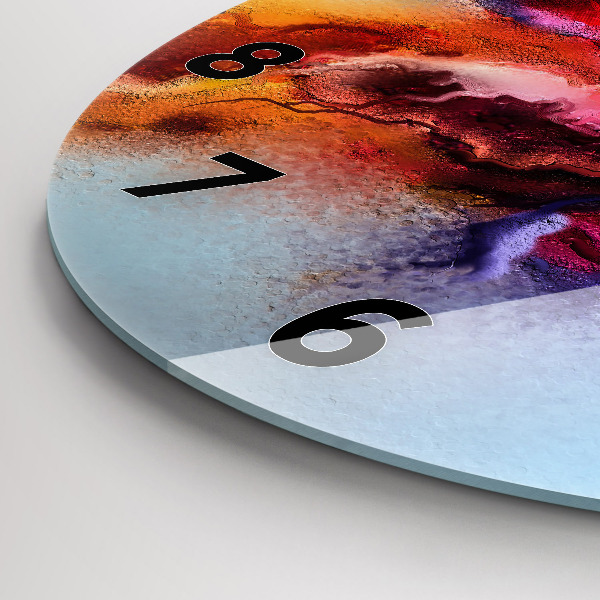 Round glass wall clock Spilled paint