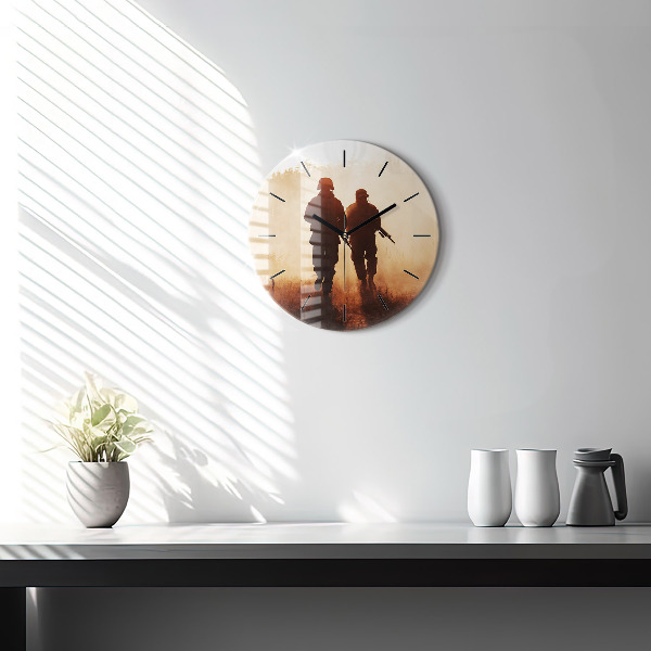Round glass wall clock Soldiers