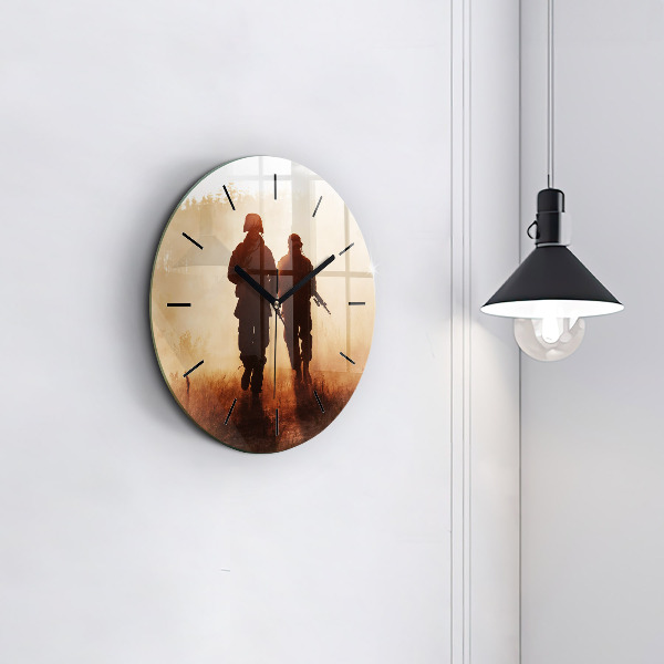 Round glass wall clock Soldiers