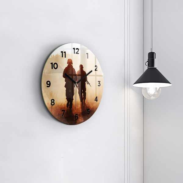 Round glass wall clock Soldiers