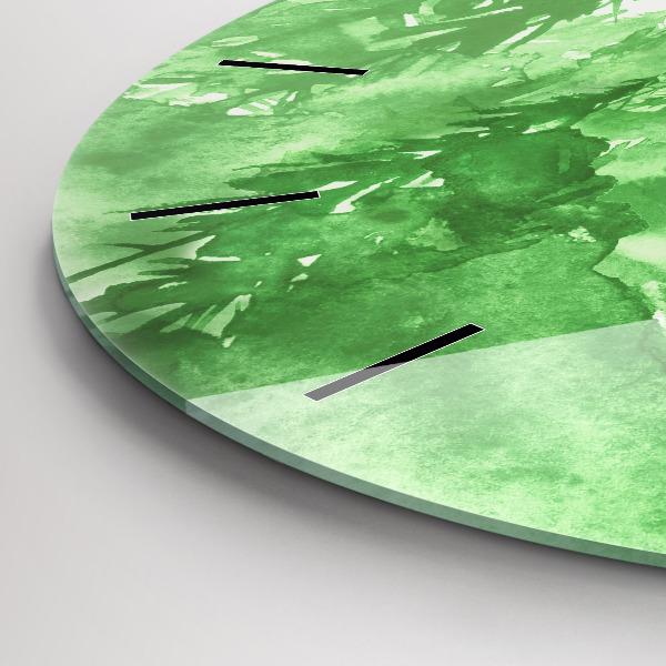 Round glass wall clock Painting green forest