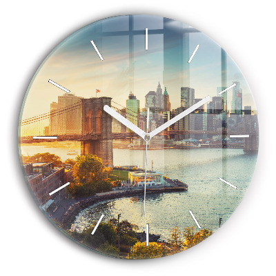 Round glass wall clock New York Manhattan