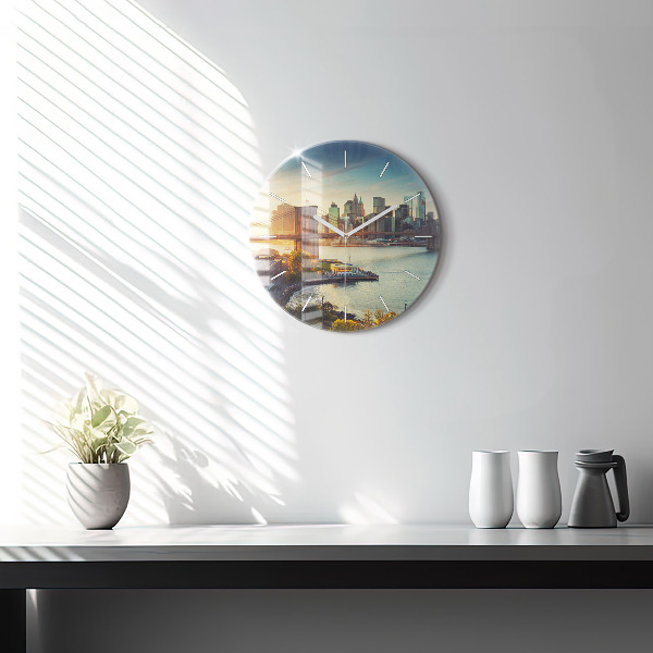 Round glass wall clock New York Manhattan