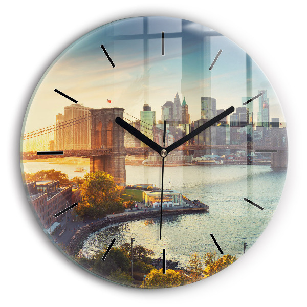Round glass wall clock New York Manhattan