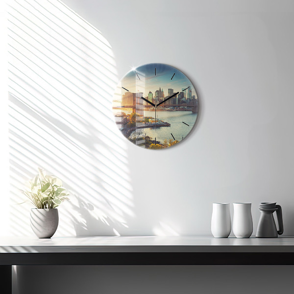 Round glass wall clock New York Manhattan