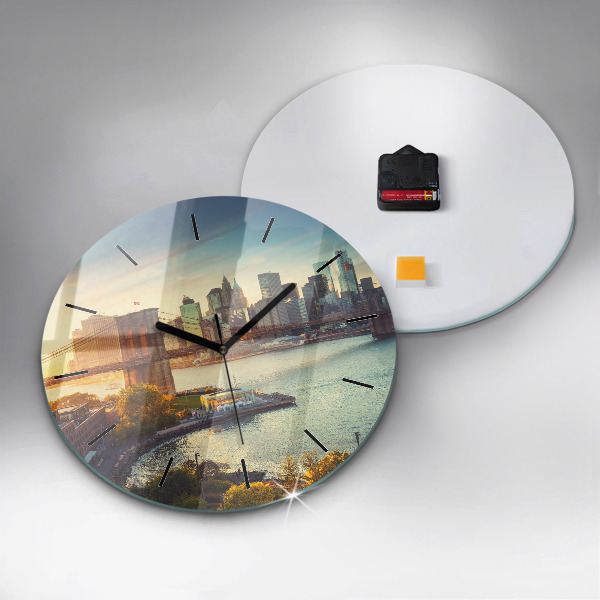 Round glass wall clock New York Manhattan