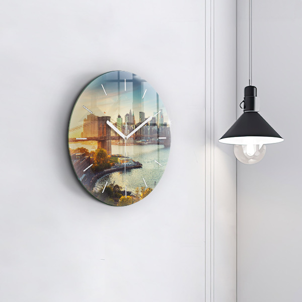 Round glass wall clock New York Manhattan