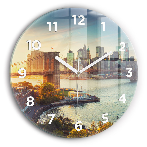 Round glass wall clock New York Manhattan