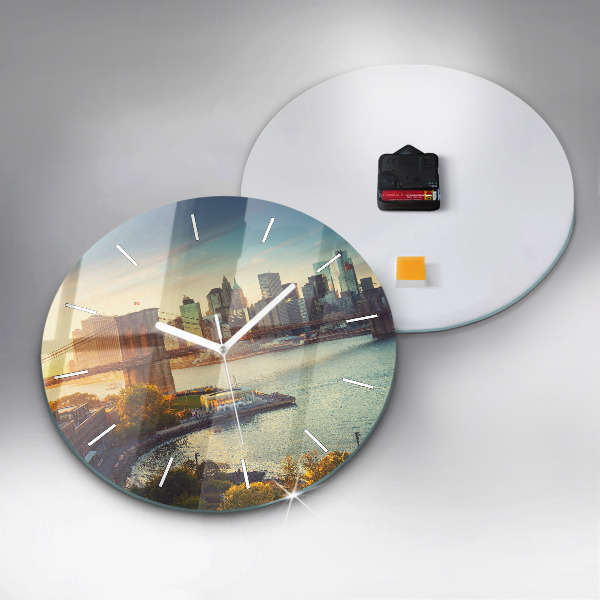 Round glass wall clock New York Manhattan
