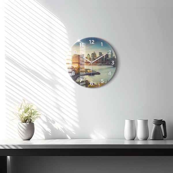 Round glass wall clock New York Manhattan