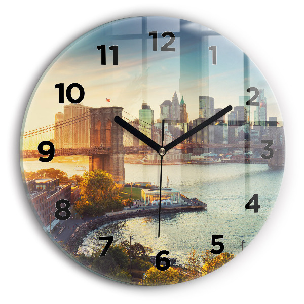 Round glass wall clock New York Manhattan
