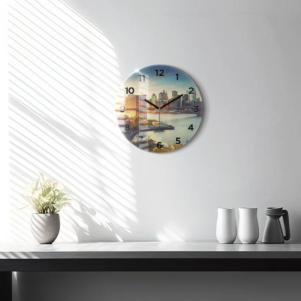Round glass wall clock New York Manhattan