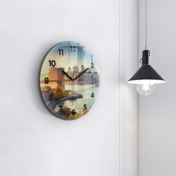 Round glass wall clock New York Manhattan