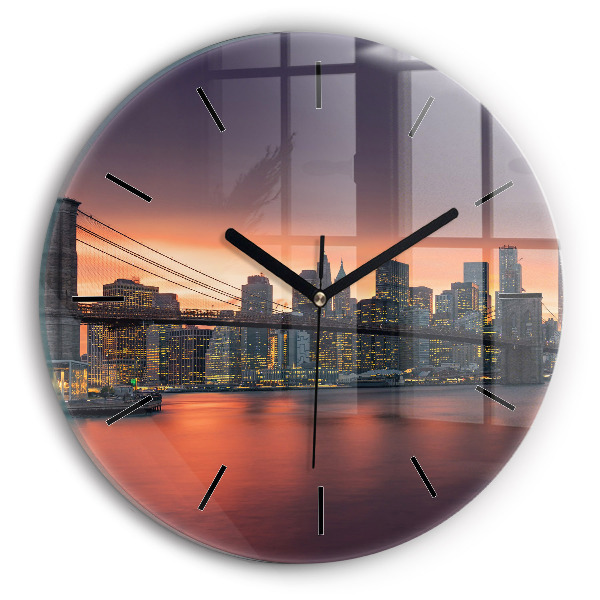Round glass wall clock New York East River