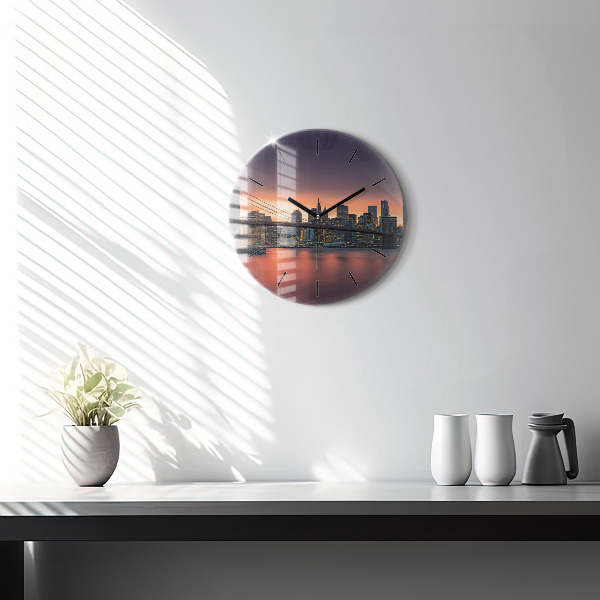 Round glass wall clock New York East River