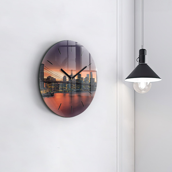 Round glass wall clock New York East River
