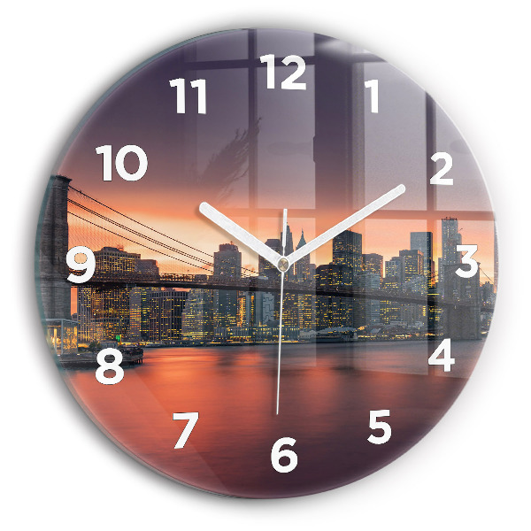 Round glass wall clock New York East River