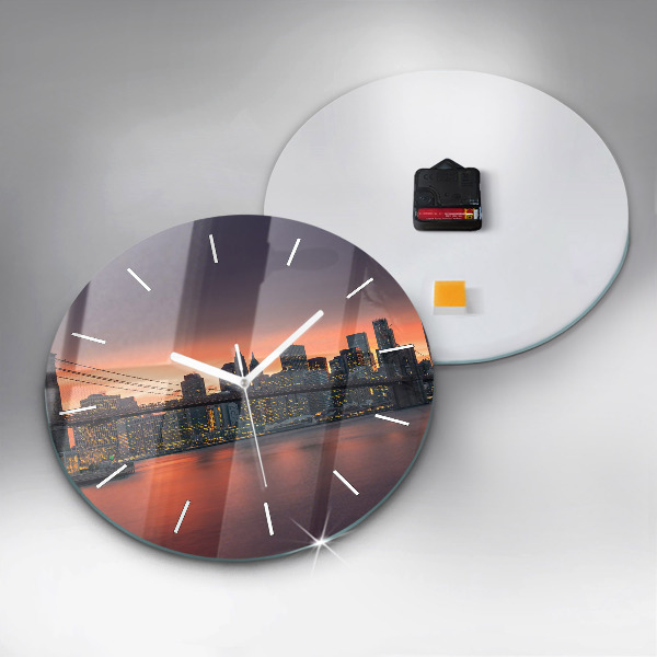 Round glass wall clock New York East River