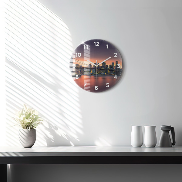 Round glass wall clock New York East River