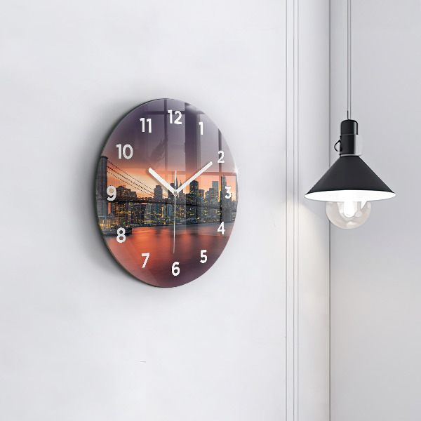 Round glass wall clock New York East River