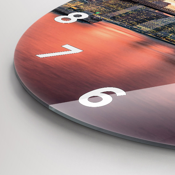 Round glass wall clock New York East River