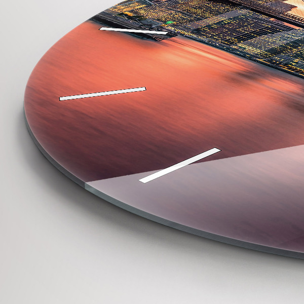 Round glass wall clock New York East River