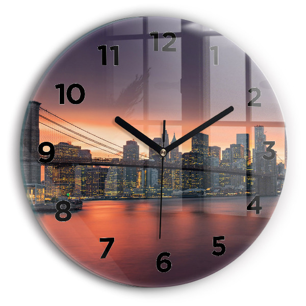 Round glass wall clock New York East River