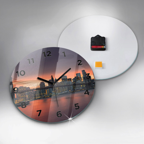 Round glass wall clock New York East River