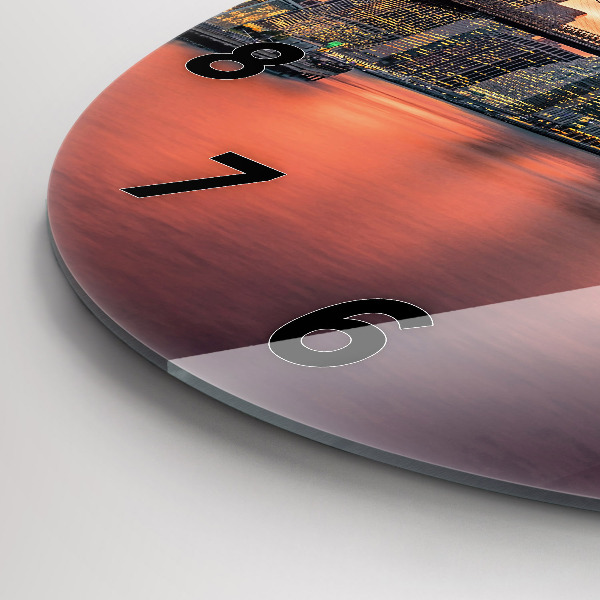 Round glass wall clock New York East River