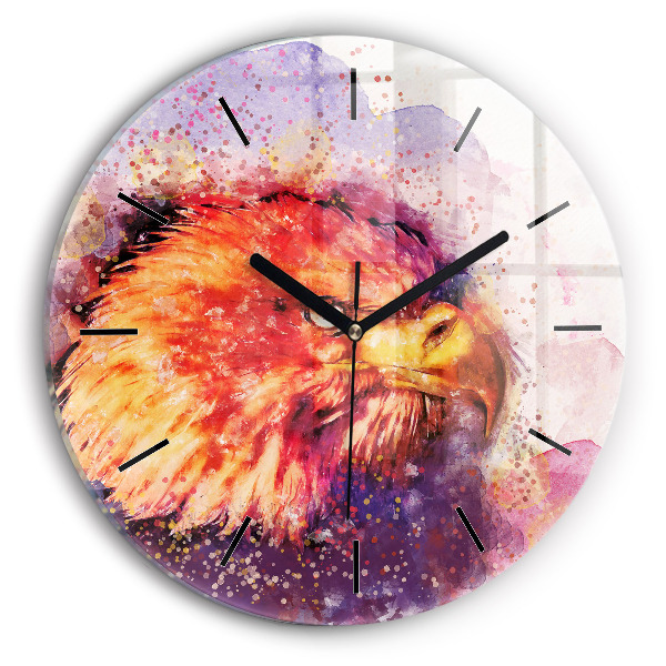 Round glass wall clock Watercolor eagle
