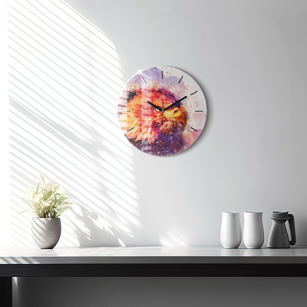 Round glass wall clock Watercolor eagle