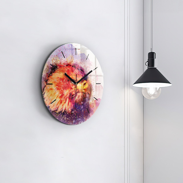 Round glass wall clock Watercolor eagle