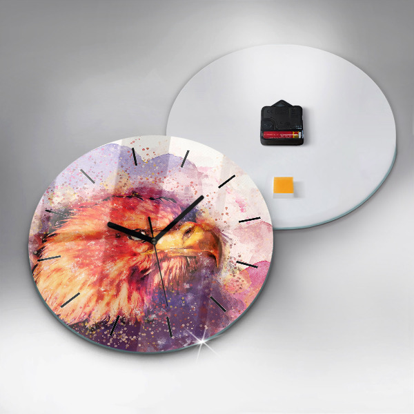 Round glass wall clock Watercolor eagle