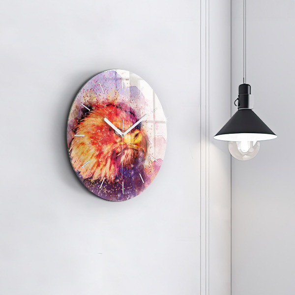 Round glass wall clock Watercolor eagle