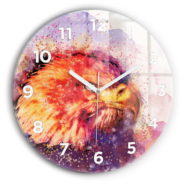 Round glass wall clock Watercolor eagle