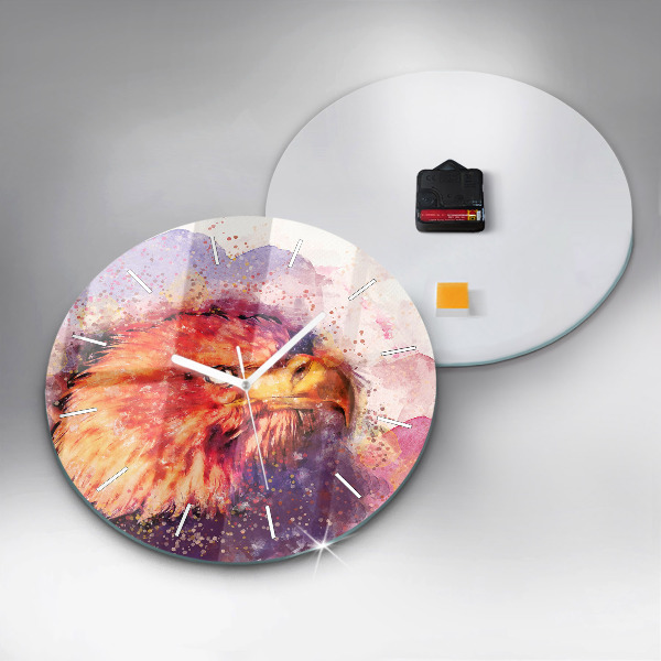 Round glass wall clock Watercolor eagle