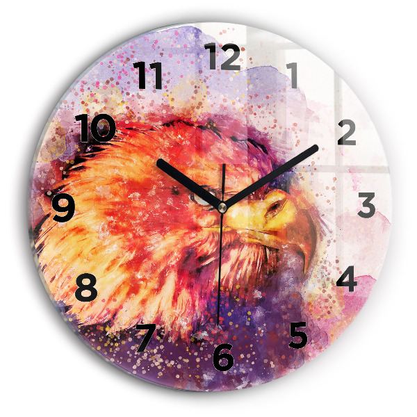 Round glass wall clock Watercolor eagle