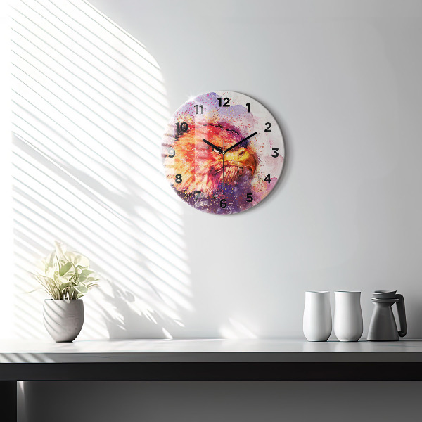 Round glass wall clock Watercolor eagle