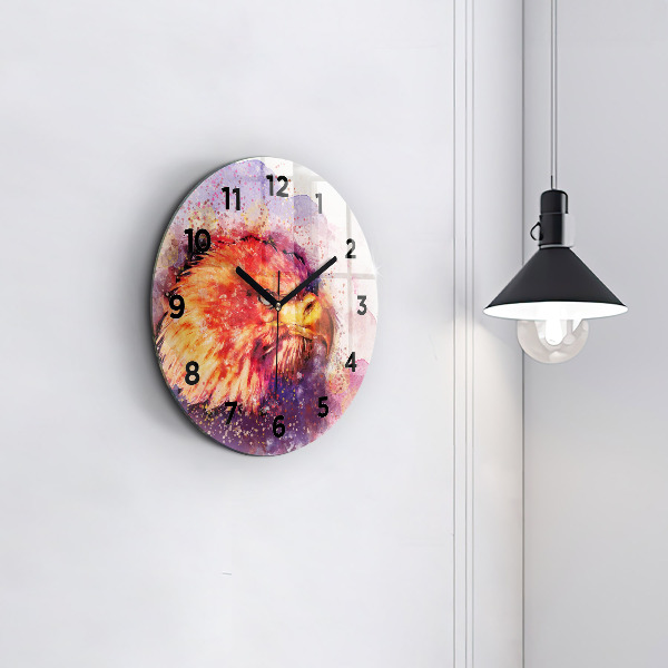 Round glass wall clock Watercolor eagle