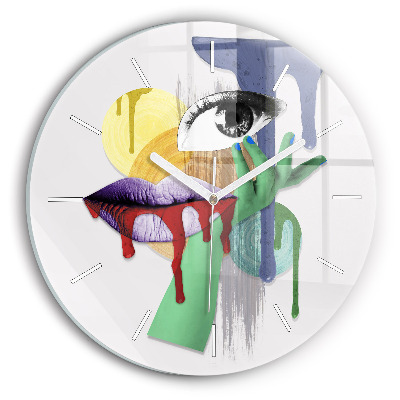 Round glass wall clock Surrealist collage