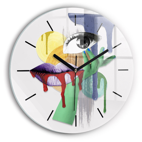 Round glass wall clock Surrealist collage